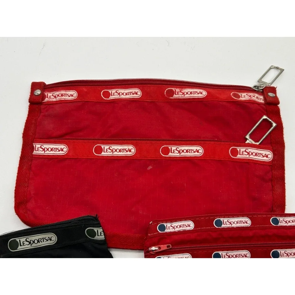 Vtg Lot of 3 Le Sportsac Black Red Cosmetic‎ Toiletry Accessory Nylon Bags USA
